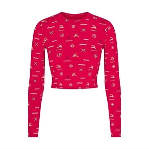 SKIMS Sleep Super Cropped Long Sleeve Reindeer Print Top M NWT